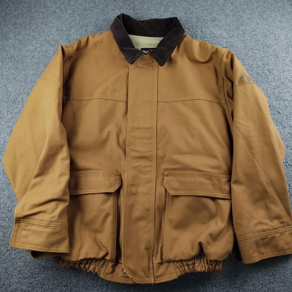 Bulwark Jacket Mens Large Excel FR Brown Flame Resistant Bomber Canvas EUC